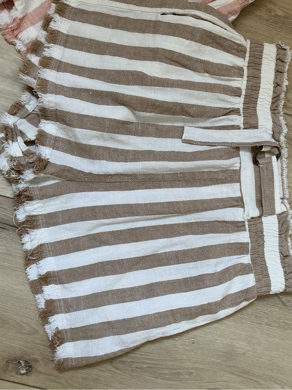 Umgee Striped Tie-Waist Bermuda Shorts - Bundle of 2-Blush Pink & Taupe - Picture 5 of 9